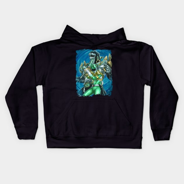 Green Power Ranger and Dragonzord Kids Hoodie by Hiro Fiction